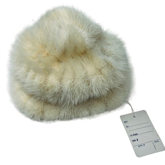 Vintage 50s / 60s Fur Hat Cream Winter Original Tag Blank Classic Tan - Picture 1 of 9